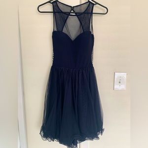 Embellished Pearls Navy Open Back Mini Dress